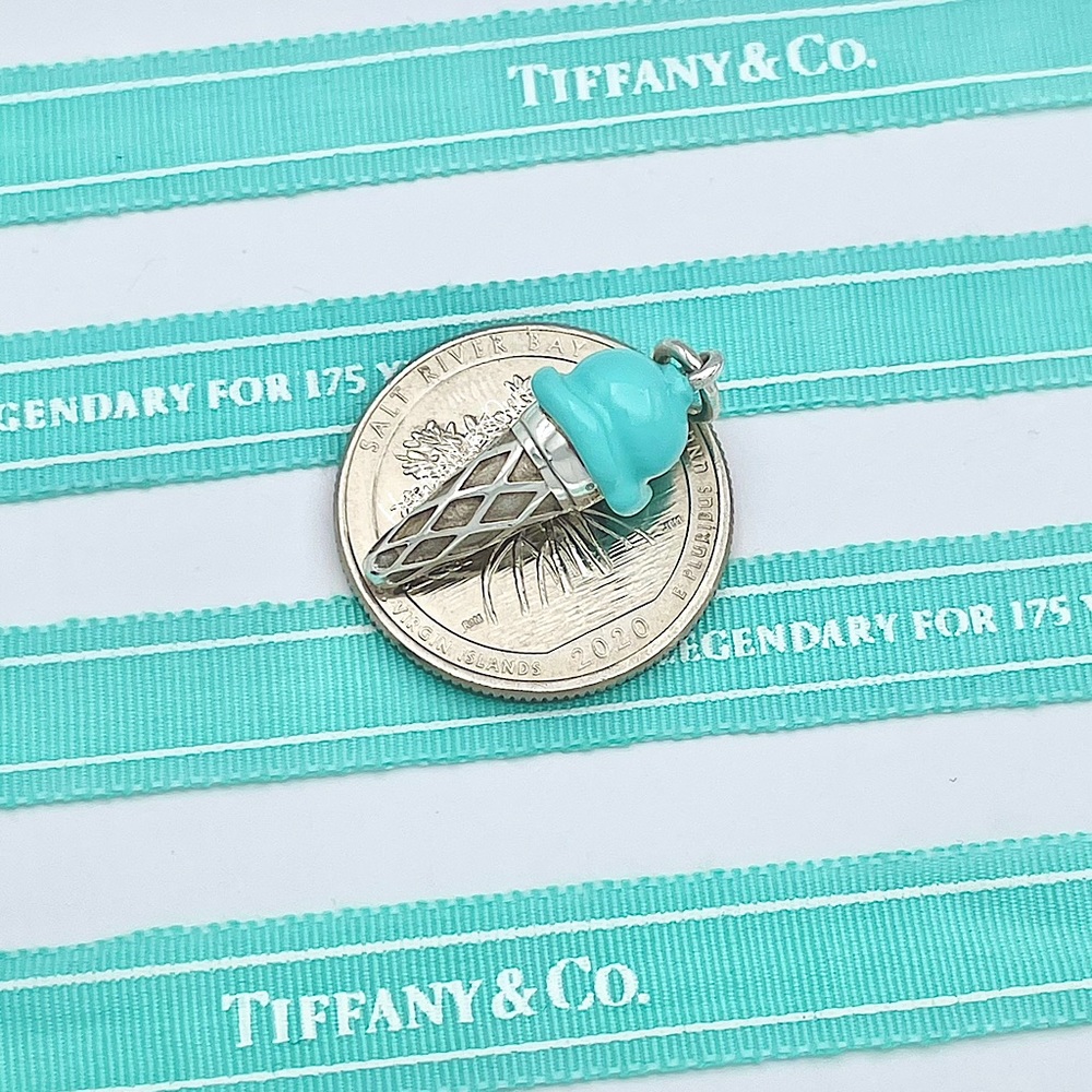 Authentic Tiffany & Co. BLUE Enamel Ice Cream Cone Sterling Silver Charm Pendant - Picture 8 of 8